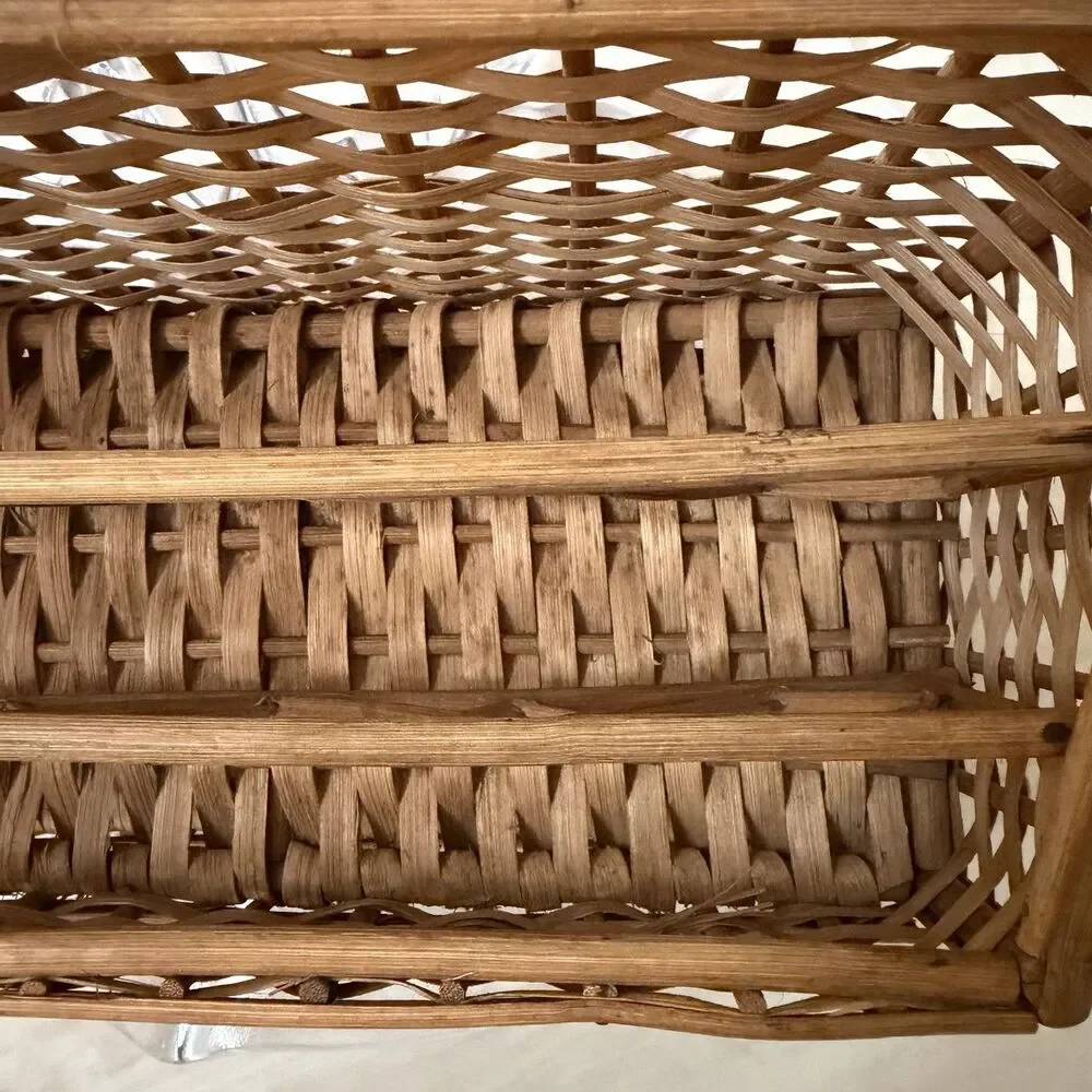 Vintage Wicker Rattan Divided Storage Basket Organizer Mail Utensil Holder 11”
